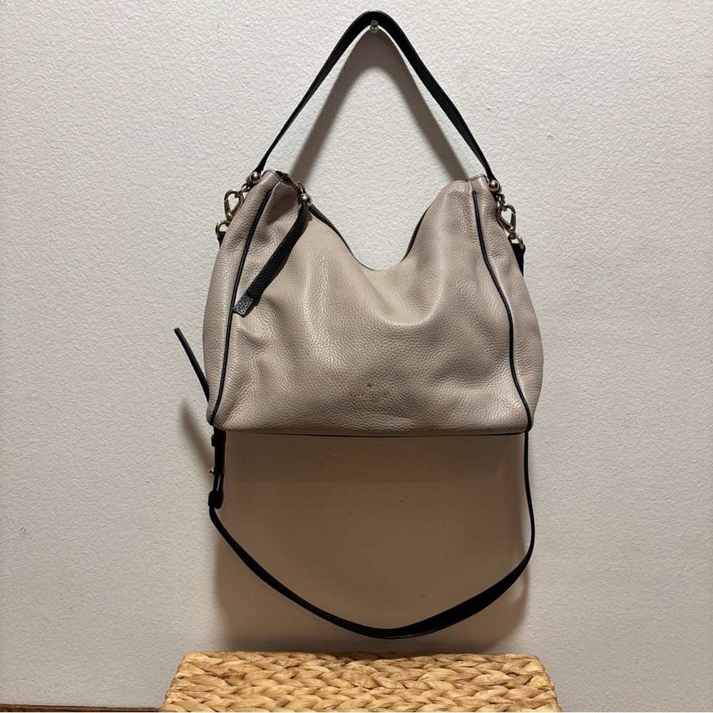 Kate Spade Gray and Black Leather Hobo Bag with Zip Closure